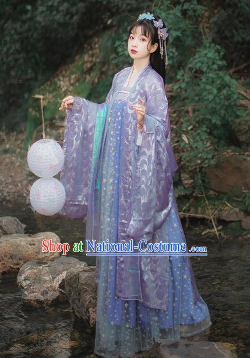 Chinese Traditional Purple Hanfu Dress Traditional Ancient Tang Dynasty Princess Historical Costume for Women