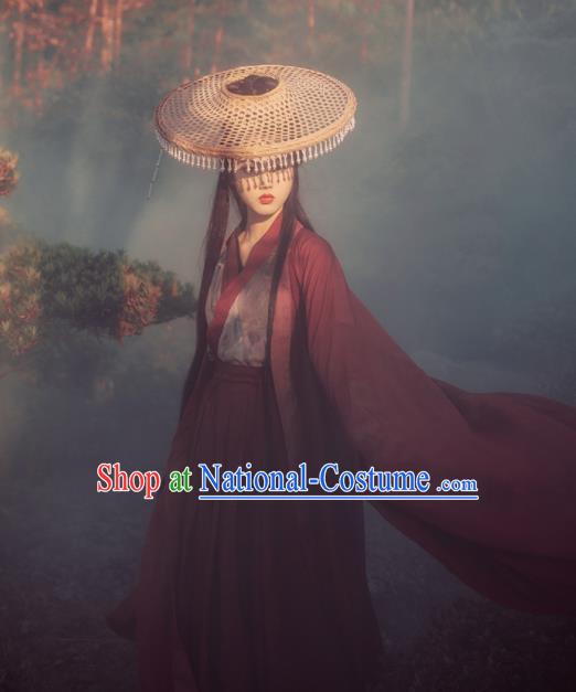 Chinese Traditional Ancient Swordswoman Red Hanfu Dress Jin Dynasty Court Princess Historical Costume for Women