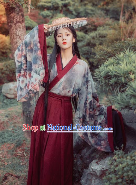 Chinese Traditional Ancient Swordswoman Red Hanfu Dress Jin Dynasty Court Princess Historical Costume for Women