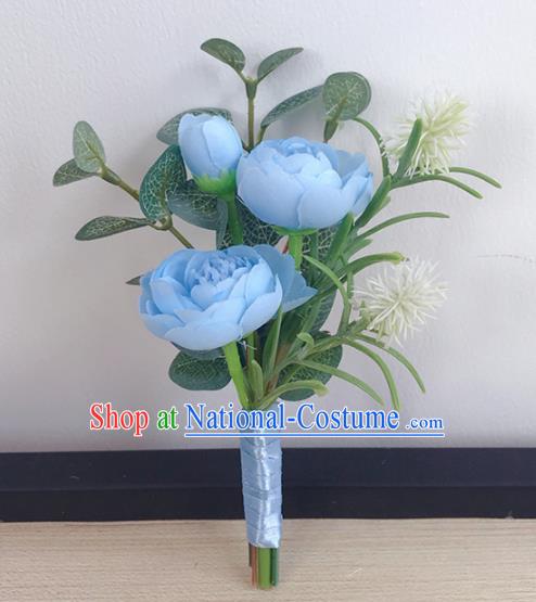 Top Grade Classical Wedding Brooch Flowers Groom Corsage Groomsman Blue Peony Brooch Flowers for Men