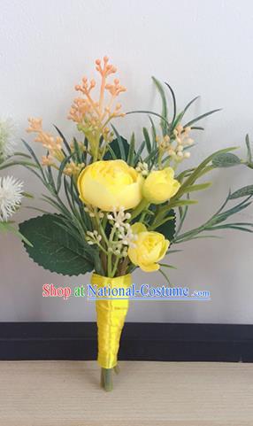 Top Grade Classical Wedding Brooch Flowers Groom Corsage Groomsman Yellow Peony Brooch Flowers for Men