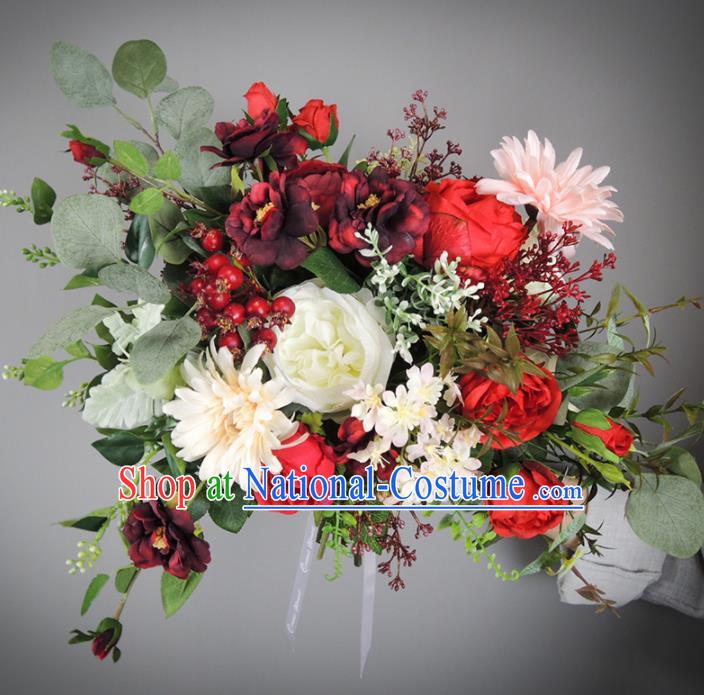 Handmade Wedding Bride Holding Emulational Classical Flowers Ball Hand Tied Bouquet Flowers for Women