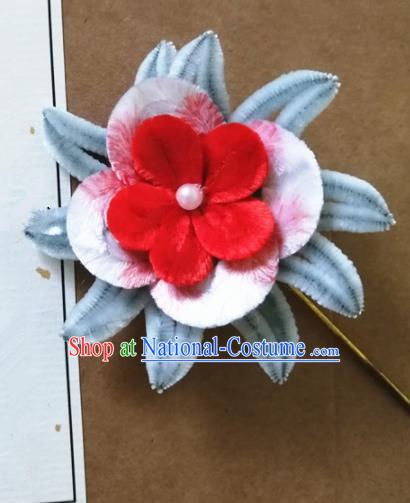 Chinese Handmade Blue Velvet Flowers Hairpins Ancient Palace Headwear for Women