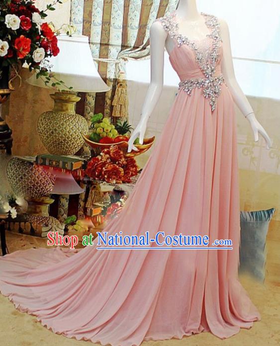 Top Grade Modern Fancywork Princess Pink Formal Dress Compere Catwalks Costume for Women