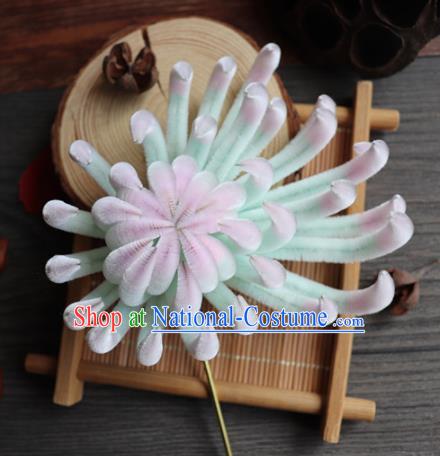 Chinese Handmade Green Velvet Chrysanthemum Hairpins Ancient Palace Hair Accessories Headwear for Women