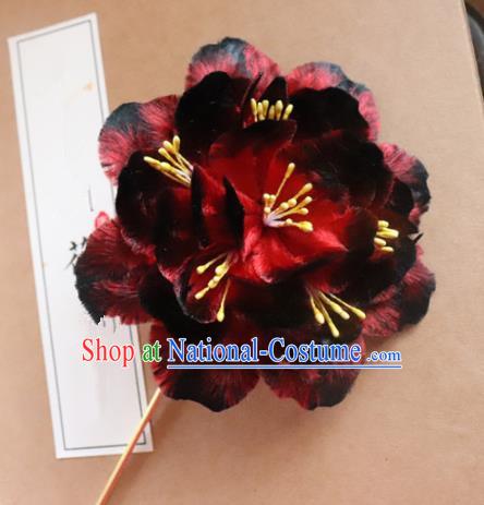 Chinese Handmade Red Velvet Peony Hairpins Ancient Palace Hair Accessories Headwear for Women