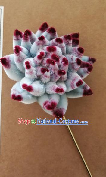 Chinese Handmade Blue Velvet Flowers Hairpins Ancient Palace Hair Accessories Headwear for Women