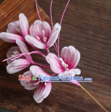 Chinese Handmade Pink Velvet Plum Blossom Hairpins Ancient Palace Hair Accessories Headwear for Women