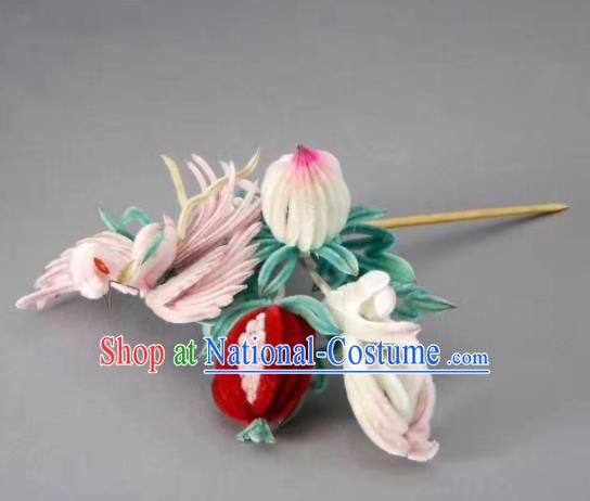 Chinese Handmade Velvet Phoenix Hairpins Ancient Palace Queen Hair Accessories Headwear for Women