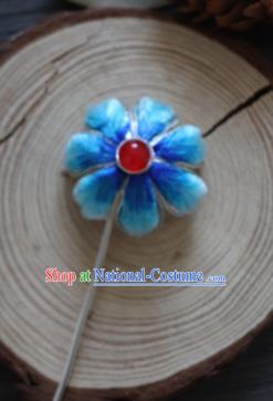 Chinese Handmade Blue Velvet Hairpins Ancient Palace Queen Hair Accessories Headwear for Women