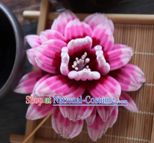 Chinese Handmade Rosy Velvet Peony Hairpins Ancient Palace Queen Hair Accessories Headwear for Women