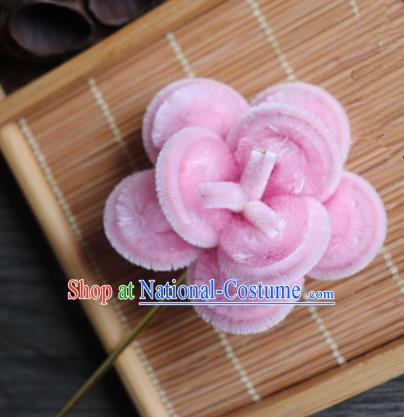 Chinese Handmade Pink Velvet Hairpins Ancient Palace Queen Hair Accessories Headwear for Women