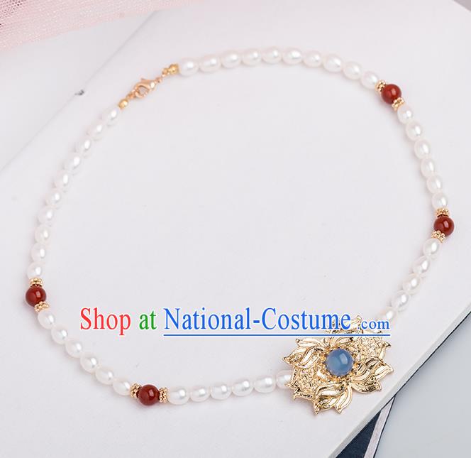 Handmade Chinese Classical Necklace Ancient Palace Hanfu Pearls Necklet Accessories for Women