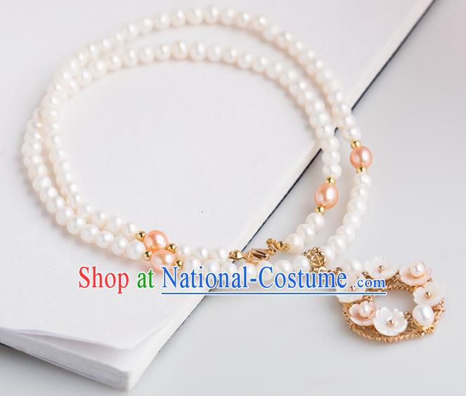 Handmade Chinese Classical Shell Flowers Necklace Ancient Palace Hanfu Pearls Necklet Accessories for Women