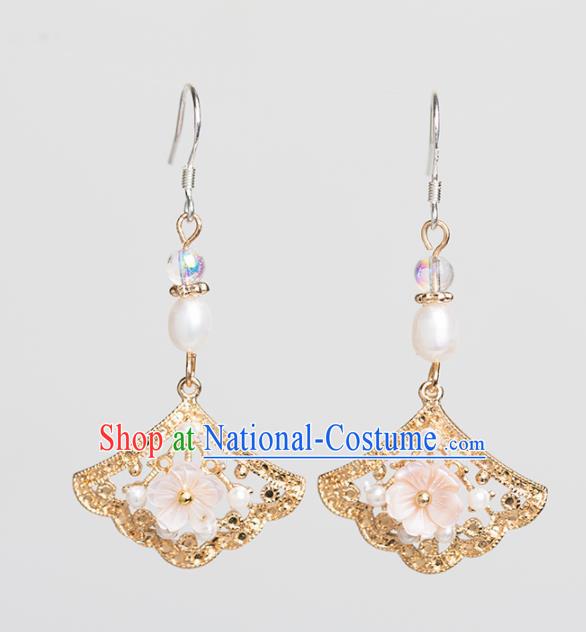 Handmade Chinese Classical Pearls Earrings Ancient Palace Ear Accessories for Women