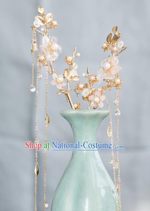 Chinese Handmade Plum Blossom Tassel Hairpins Ancient Princess Hair Accessories Headwear for Women