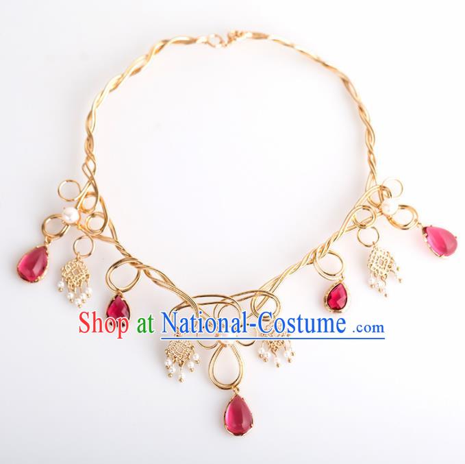 Handmade Chinese Classical Golden Necklace Ancient Palace Hanfu Necklet Accessories for Women