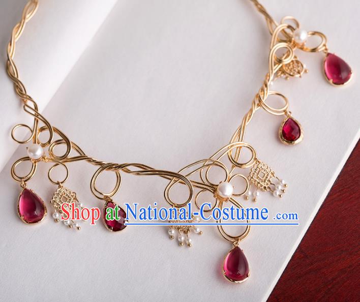 Handmade Chinese Classical Golden Necklace Ancient Palace Hanfu Necklet Accessories for Women