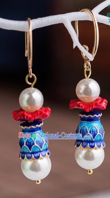 Handmade Chinese Classical Blueing Earrings Ancient Palace Ear Accessories for Women