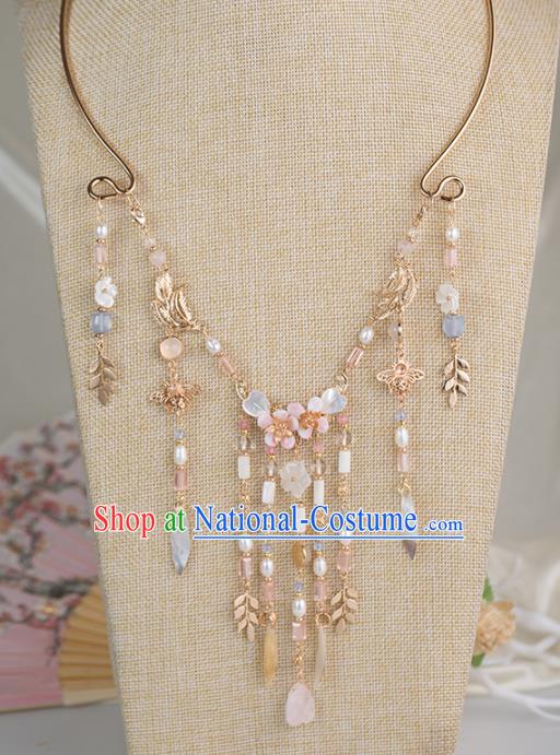 Handmade Chinese Classical Pearls Tassel Necklace Ancient Palace Hanfu Necklet Accessories for Women