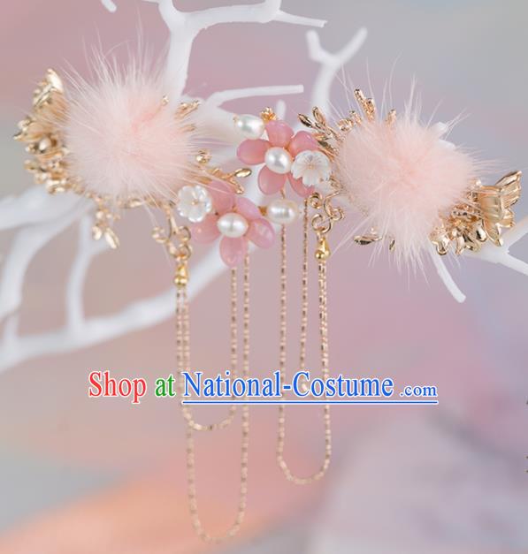 Chinese Handmade Pink Venonat Tassel Hair Claws Hairpins Ancient Princess Hair Accessories Headwear for Women