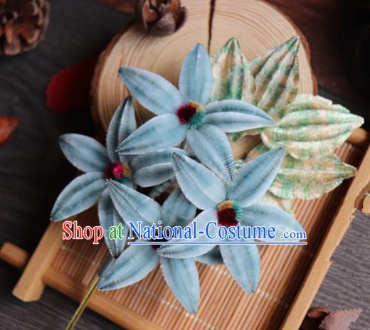 Chinese Handmade Wedding Blue Velvet Hairpins Ancient Palace Queen Hair Accessories Headwear for Women