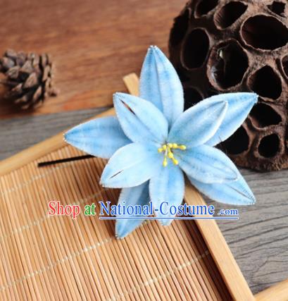 Chinese Handmade Wedding Blue Velvet Hairpins Ancient Palace Queen Hair Accessories Headwear for Women