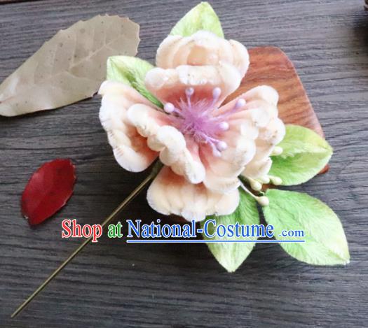 Chinese Handmade Wedding Pink Velvet Begonia Hairpins Ancient Palace Queen Hair Accessories Headwear for Women