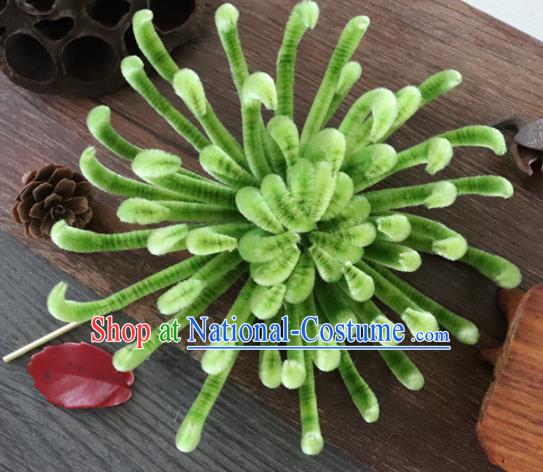 Chinese Handmade Green Velvet Chrysanthemum Hairpins Ancient Palace Queen Hair Accessories Headwear for Women