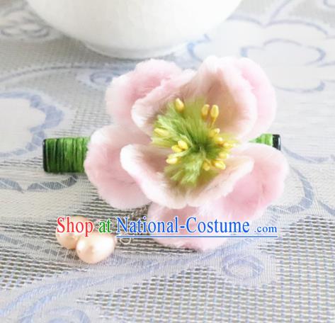 Chinese Handmade Pink Velvet Flowers Hair Claw Ancient Palace Queen Hair Accessories Headwear for Women