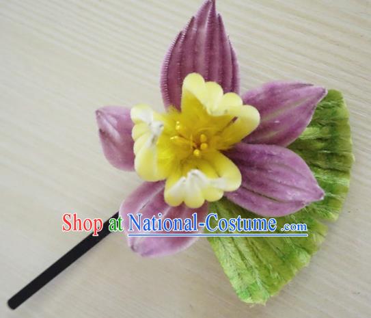 Chinese Handmade Purple Velvet Lotus Hairpins Ancient Palace Queen Hair Accessories Headwear for Women