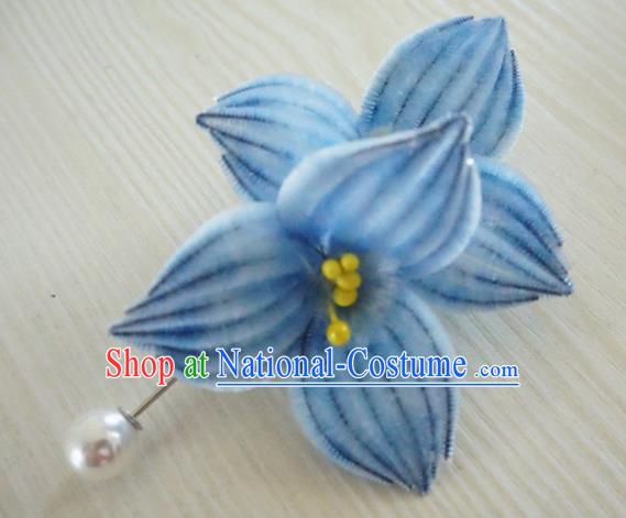 Chinese Handmade Blue Velvet Lotus Hairpins Ancient Palace Queen Hair Accessories Headwear for Women