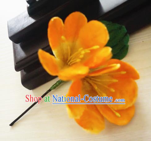 Chinese Handmade Orange Velvet Flowers Hairpins Ancient Palace Queen Hair Accessories Headwear for Women