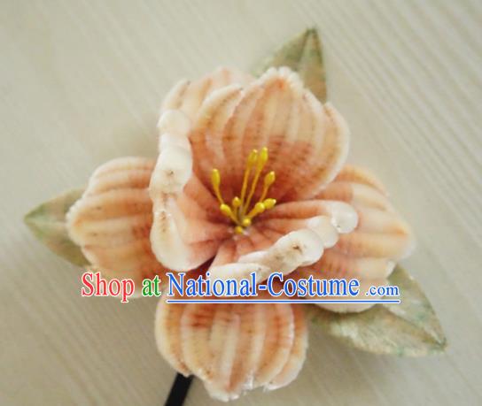 Chinese Handmade Pink Velvet Flowers Hairpins Ancient Palace Queen Hair Accessories Headwear for Women