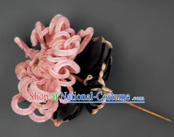 Chinese Handmade Pink Velvet Chrysanthemum Hairpins Ancient Palace Queen Hair Accessories Headwear for Women