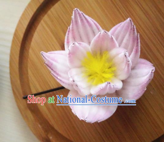 Chinese Handmade Pink Velvet Lotus Hairpins Ancient Palace Queen Hair Accessories Headwear for Women