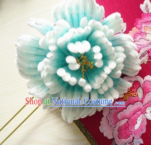 Chinese Handmade Green Velvet Peony Hairpins Ancient Palace Queen Hair Accessories Headwear for Women