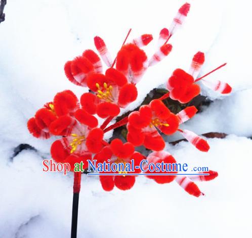 Chinese Handmade Palace Red Plum Blossom Velvet Hairpins Ancient Queen Hair Accessories Headwear for Women