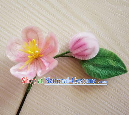 Chinese Handmade Palace Pink Plum Blossom Velvet Hairpins Ancient Queen Hair Accessories Headwear for Women