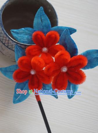 Chinese Handmade Palace Red Plum Blossom Velvet Hairpins Ancient Queen Hair Accessories Headwear for Women