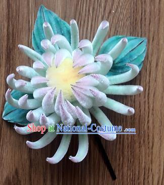 Chinese Handmade Palace Blue Chrysanthemum Velvet Hairpins Ancient Queen Hair Accessories Headwear for Women