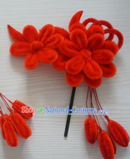 Chinese Handmade Palace Red Velvet Hairpins Ancient Queen Hair Accessories Headwear for Women