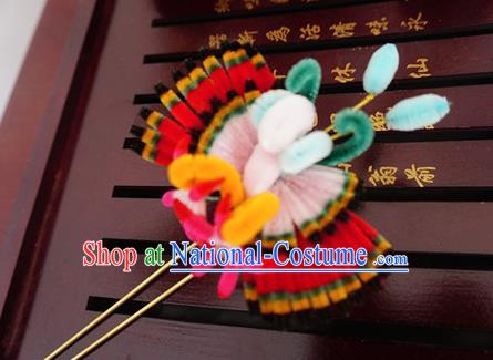 Chinese Handmade Palace Velvet Butterfly Hairpins Ancient Queen Hair Accessories Headwear for Women