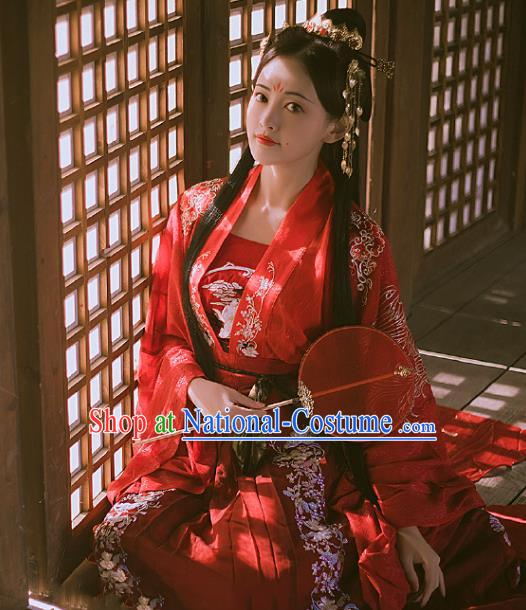 Chinese Traditional Tang Dynasty Wedding Historical Costume Ancient Princess Peri Red Hanfu Dress for Women