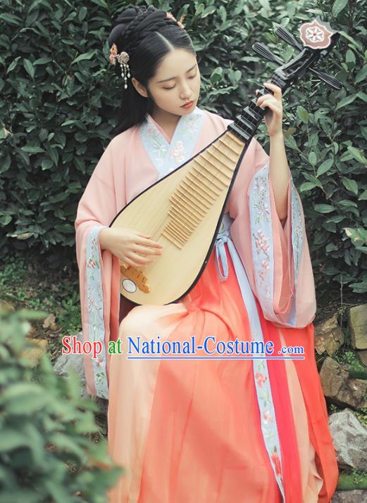 Chinese Traditional Jin Dynasty Princess Historical Costume Ancient Peri Embroidered Hanfu Dress for Women