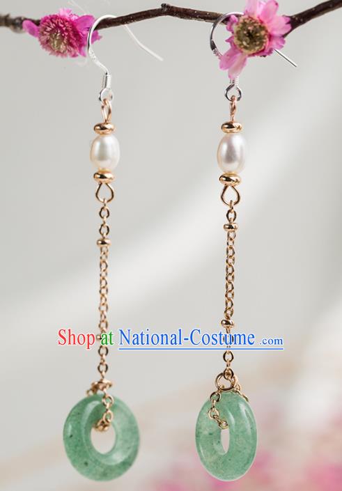 Handmade Chinese Classical Hanfu Jade Ring Earrings Ancient Palace Ear Accessories for Women