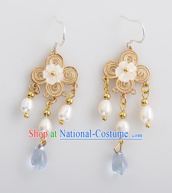 Handmade Chinese Classical Hanfu Pearls Tassel Earrings Ancient Palace Ear Accessories for Women