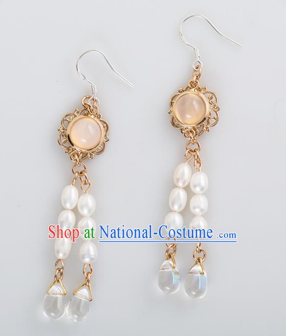 Handmade Chinese Classical Hanfu Pearls Earrings Ancient Palace Ear Accessories for Women