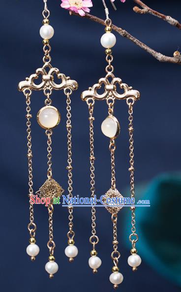 Handmade Chinese Classical Hanfu Chalcedony Earrings Ancient Palace Ear Accessories for Women