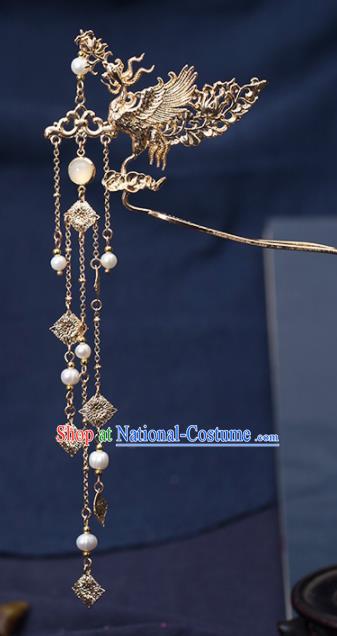 Chinese Handmade Hanfu Golden Crane Tassel Hairpins Ancient Princess Hair Accessories Headwear for Women